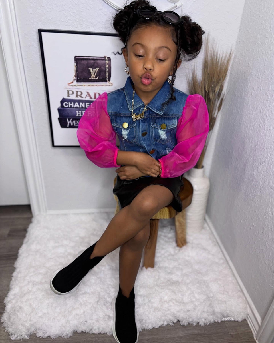Kendall puff sleeve denim jacket – Kidz Slay Apparel
