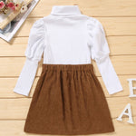 Little Girl White High Neck Top & Brown Skirt Set
