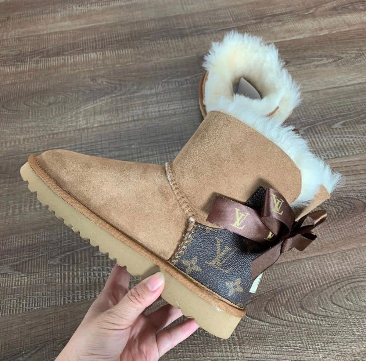 UGG, Shoes, Ugg Lv Louis Vuitton Tan Cream Suede Fur Rainbow Boots