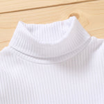 Little Girl White High Neck Top & Brown Skirt Set