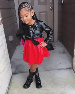Pre Order Toddler Girl PU Leather Lapel Collar Dress