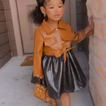Pre Order Toddler Girl PU Leather Lapel Collar Dress