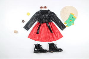 Pre Order Toddler Girl PU Leather Lapel Collar Dress
