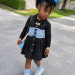 2-Piece Little Girl Denim Corset Lace Up Top With Shirt Dress