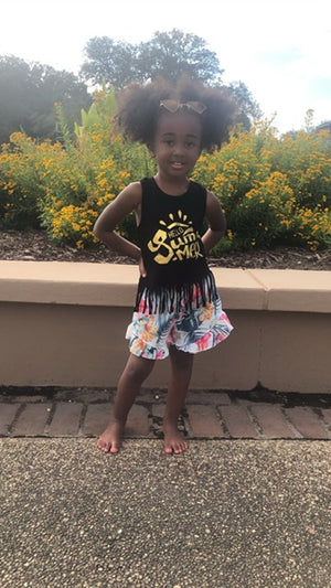 2-Piece Toddler Girl Hello Summer Tassel Tank Top & Flower Shorts