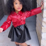 Pre Order Toddler Girl PU Leather Lapel Collar Dress