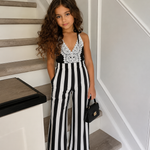 Lace Striped jumpsuit Black