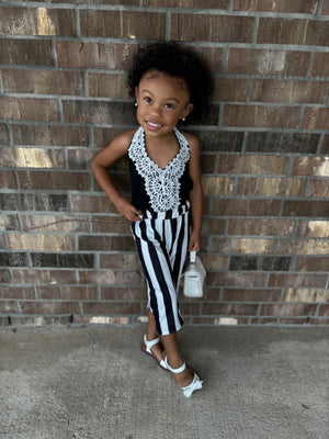 Lace Striped jumpsuit Black