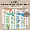 Kids Lunchbox Planner Printable, School Lunch Ideas for Kids, Weekly Meal Plan & Grocery List