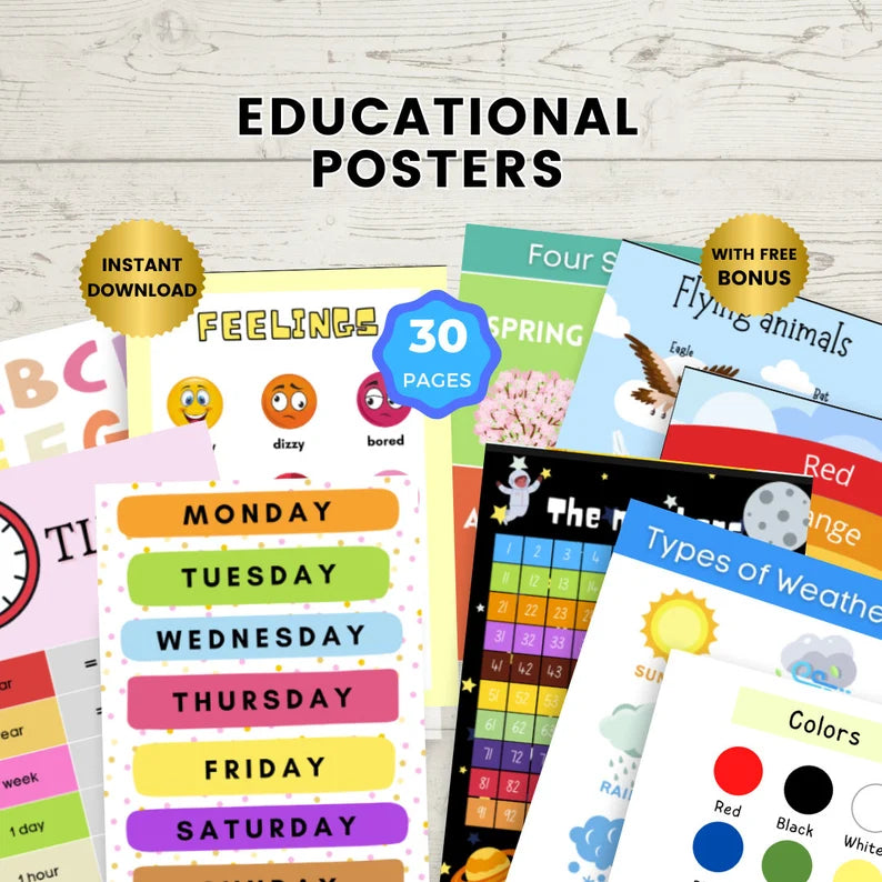 Bilingual English/Spanish Educational Posters for kids