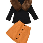 2-Piece Little Girl Faux Fur Collar Jumper With Skirt