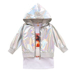 2-Piece Little Girl White T-shirt Dress And Hoodie Jacket