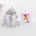 2-Piece Little Girl White T-shirt Dress And Hoodie Jacket
