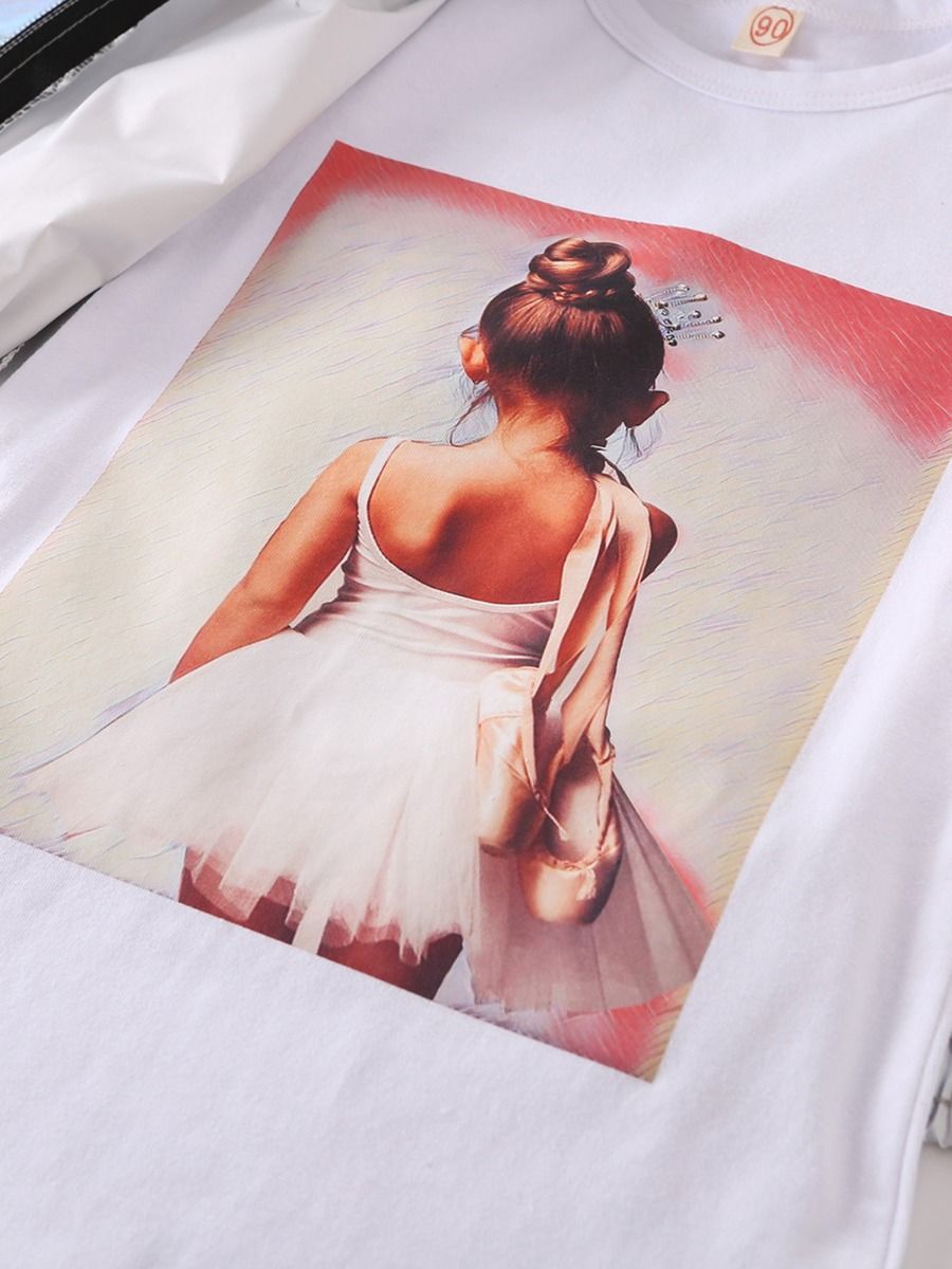 2-Piece Little Girl White T-shirt Dress And Hoodie Jacket