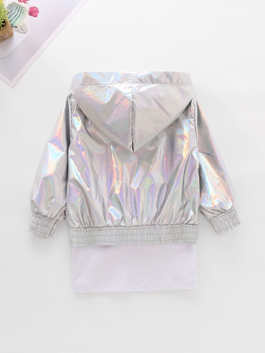 2-Piece Little Girl White T-shirt Dress And Hoodie Jacket
