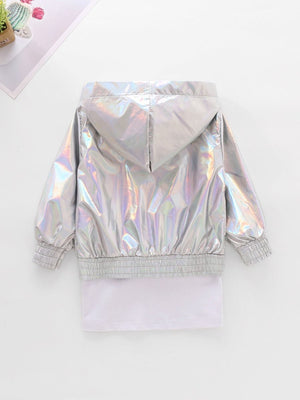 2-Piece Little Girl White T-shirt Dress And Hoodie Jacket