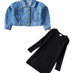 2-Piece Little Girl Black Dress And Denim Jacket