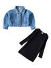 2-Piece Little Girl Black Dress And Denim Jacket