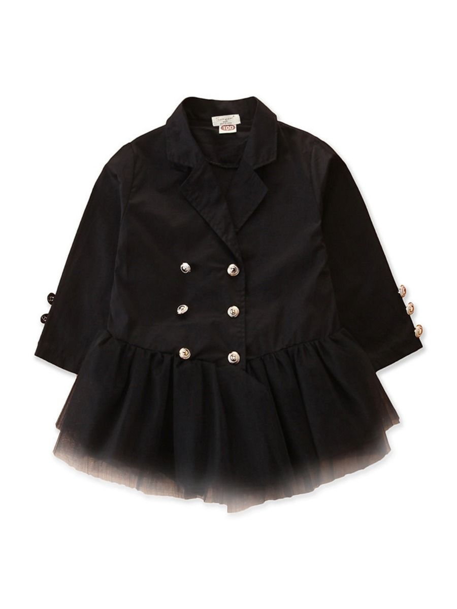 Little Girl Double Breasted Mesh Patchwork Coat