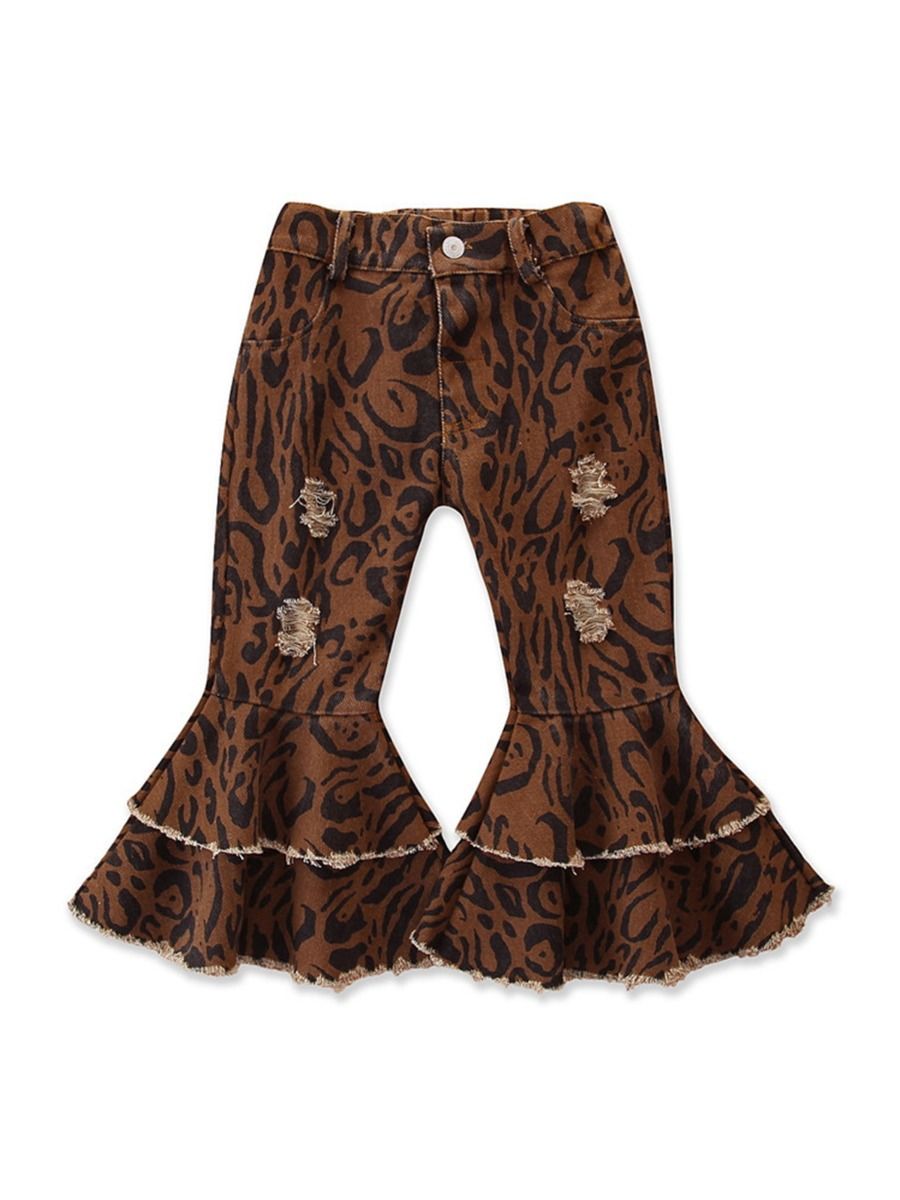 Little Girl Leopard Denim Bell Bottoms