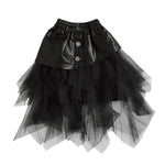 Little Girl PU Patchwork Mesh Skirt In Black