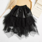 Little Girl PU Patchwork Mesh Skirt In Black