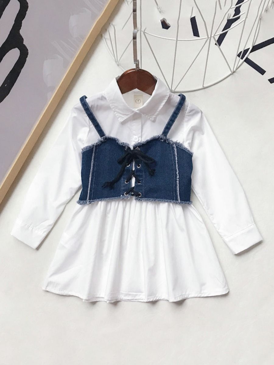 2-Piece Little Girl Denim Top And Shirt Dress