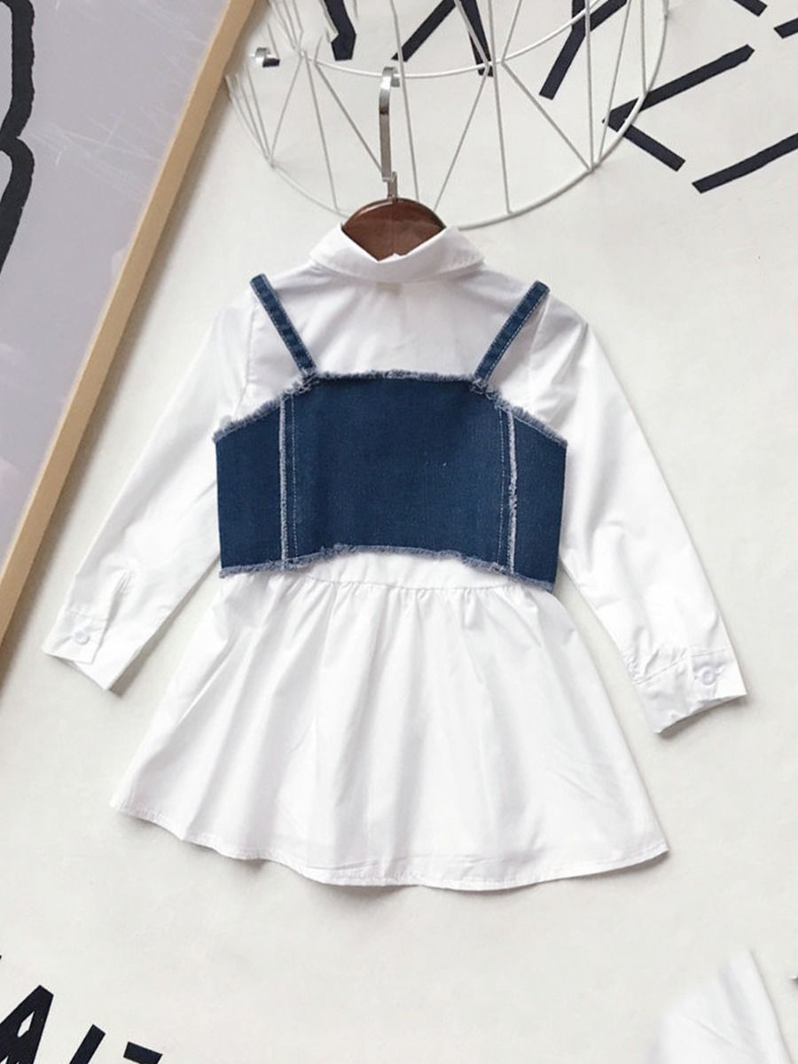 2-Piece Little Girl Denim Top And Shirt Dress