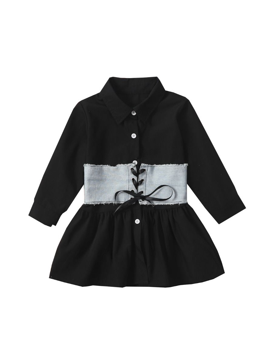 2-Piece Little Girl Denim Corset Lace Up Top With Shirt Dress Kidz Slay Apparel 2-Piece Little Girl Denim Corset Lace Up Top With Shirt Dress Kidz Slay Apparel
