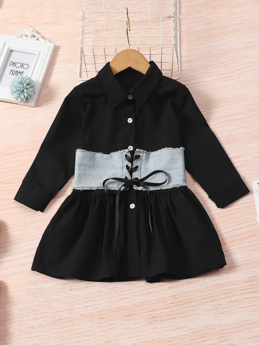 2-Piece Little Girl Denim Corset Lace Up Top With Shirt Dress Kidz Slay Apparel 2-Piece Little Girl Denim Corset Lace Up Top With Shirt Dress Kidz Slay Apparel