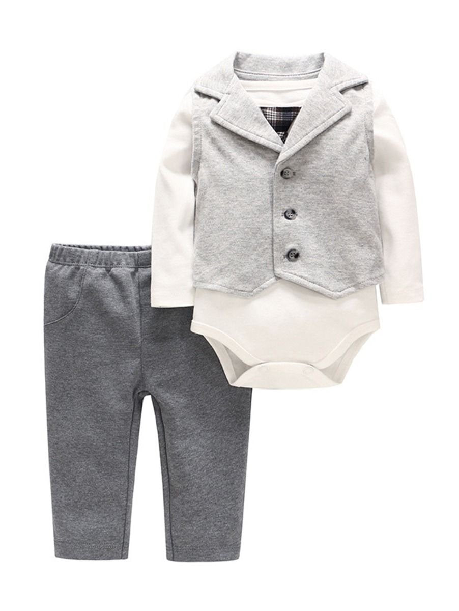 3-Piece Baby Boy Bodysuit With Vest & Trousers Set