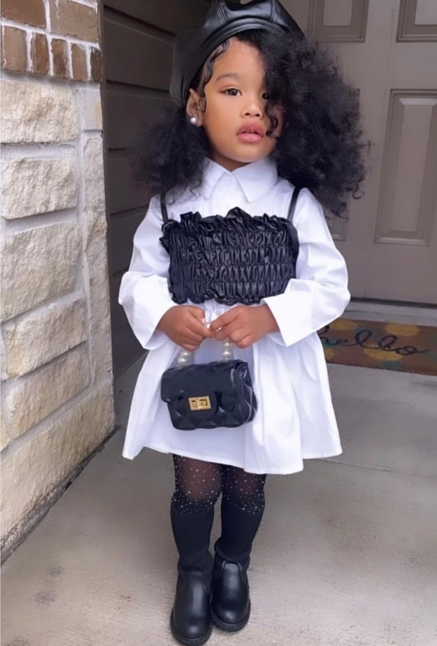 2-Piece Little Girl Shirt Dress And Leather Waist Tube Cami Top