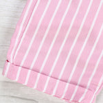 2-Piece Little Girl Flutter Sleeve Ribbed Sleeve Top & Stripe Waist Pants