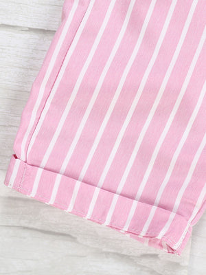 2-Piece Little Girl Flutter Sleeve Ribbed Sleeve Top & Stripe Waist Pants