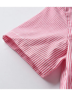 4-Piece Toddler Boy Stripe Shirt with Bow Tie & Suspender Shorts Set