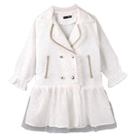 Little Girl Lapel Neck Mesh Dress White