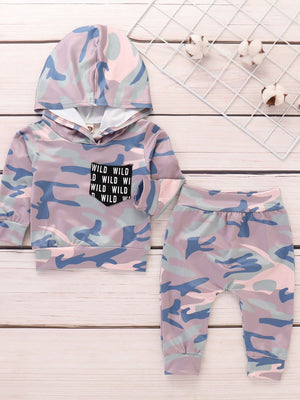 Baby Unisex Camouflage Sportswear Hoodie Sweatshirt Top & Long Pant