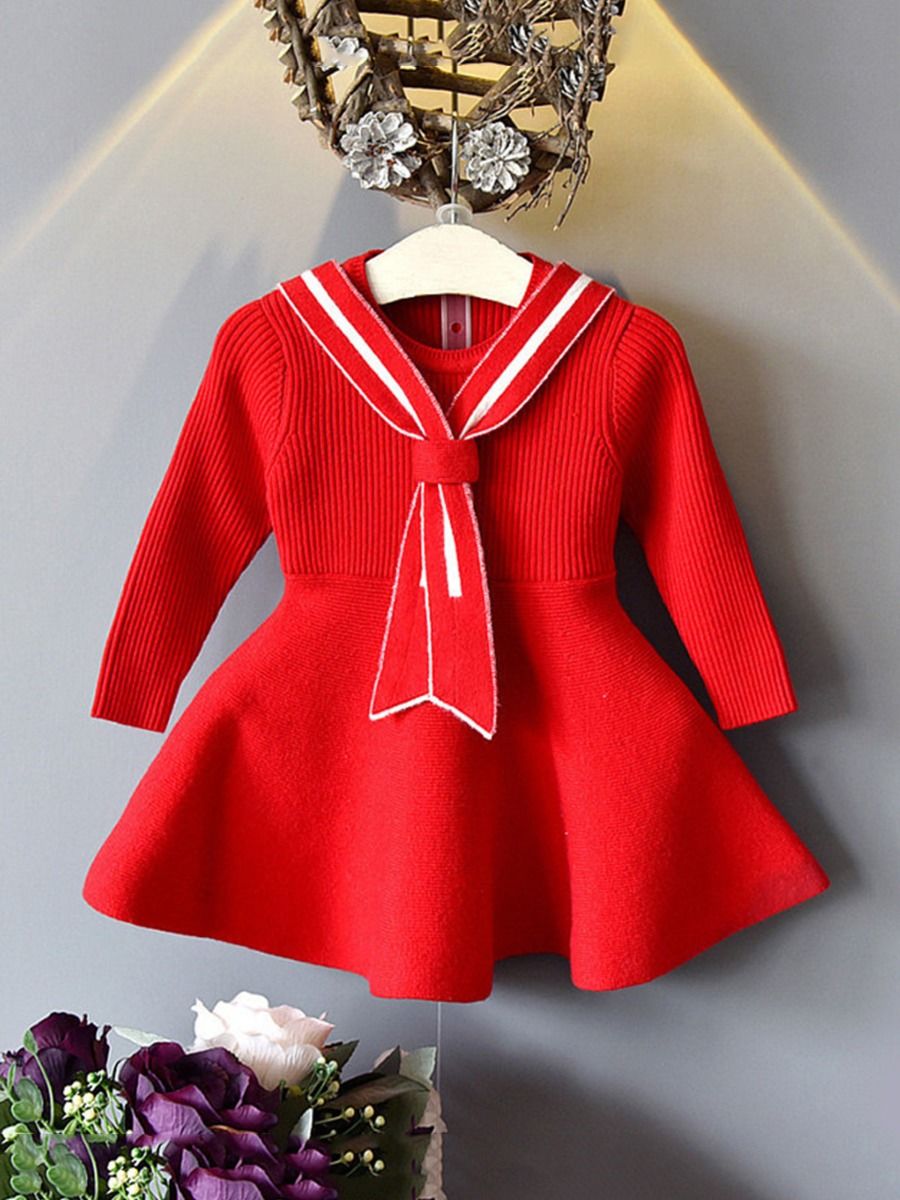 Toddler Girl Versatile Tie Red Sweater Dress