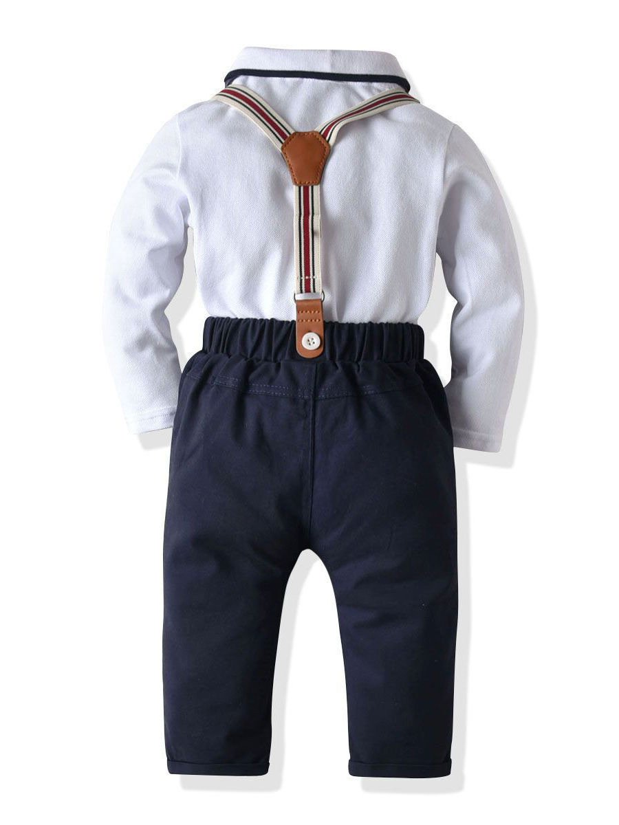 4-Piece Baby Boy Onesie With Bow Tie & Matching Suspender Pants Set