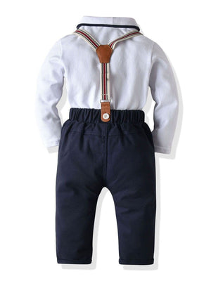 4-Piece Baby Boy Onesie With Bow Tie & Matching Suspender Pants Set