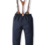 4-Piece Baby Boy Onesie With Bow Tie & Matching Suspender Pants Set