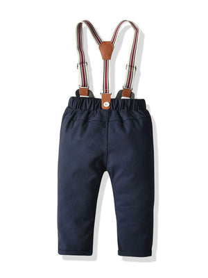 4-Piece Baby Boy Onesie With Bow Tie & Matching Suspender Pants Set