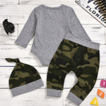 3-Piece Baby Boy Little Man Grey Onesie & Camo Pants & Hat Set