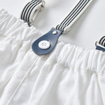 4-Piece British Style Baby Color Blocking Bodysuit Matching Bow Tie & White Suspender Shorts Set