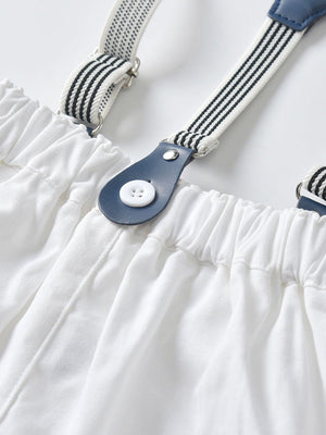 4-Piece British Style Baby Color Blocking Bodysuit Matching Bow Tie & White Suspender Shorts Set