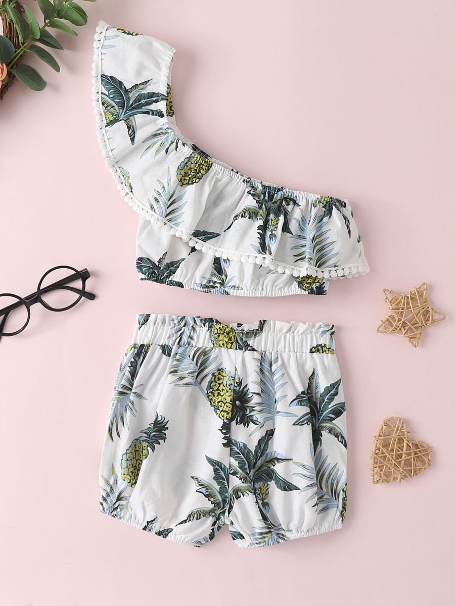 2-Piece Toddler Girl Pineapple One Shoulder Top & Shorts