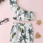 2-Piece Toddler Girl Pineapple One Shoulder Top & Shorts