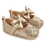 Baby Girl Pierced Big Bow Gold Shoes