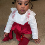 Two Piece Baby Girl Lace Trim Top And Suspender Shorts Set