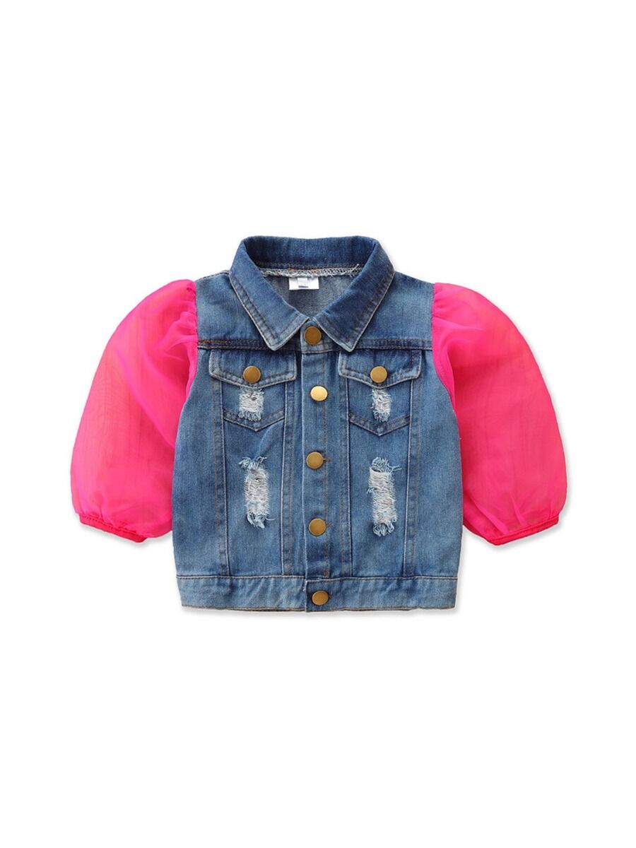 Kendall puff sleeve denim jacket pink